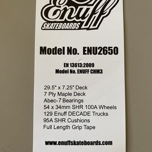 Enuff Complete Skateboard like new, 7.25" width