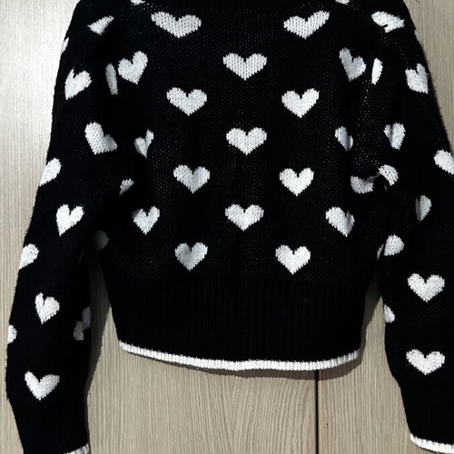Cardigan with hearts size S/M like new, black and white