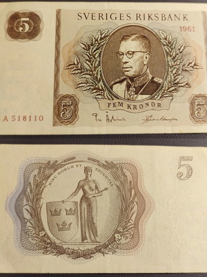 Χαρτονόμισμα 5 Kronor Σουηδίας 1961 σαν καινούργιο