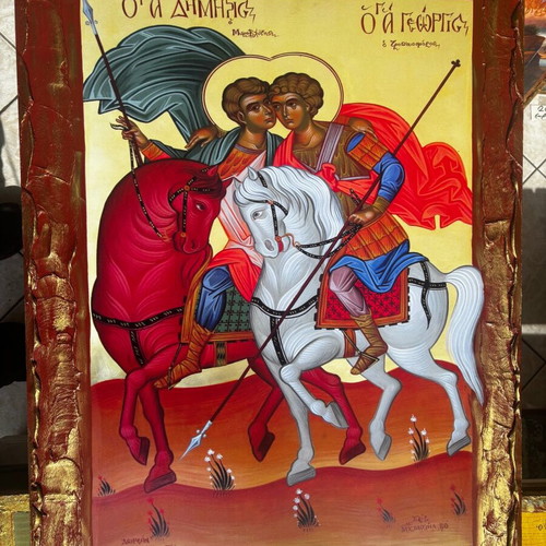 Handmade icon of Saint George and Saint Demetrius new 60x80 varnished