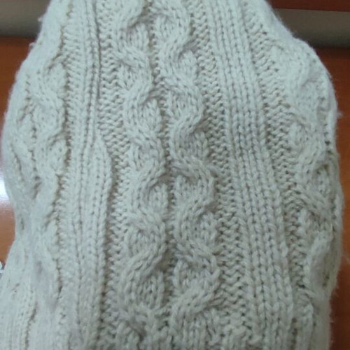 Knitted beanie hat, beige, warm with fur lining