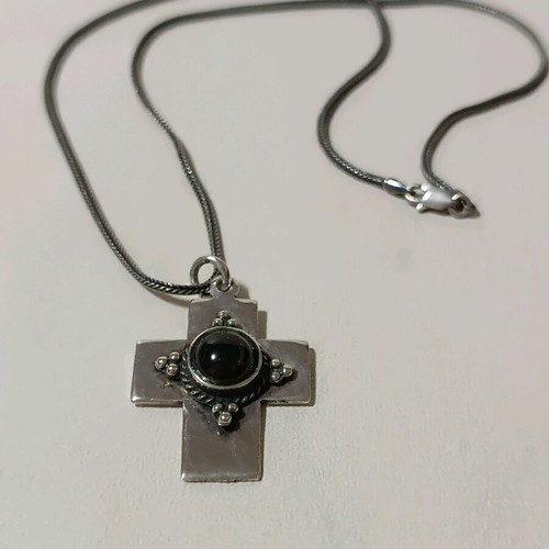 Byzantine silver cross 925 with garnet stone new