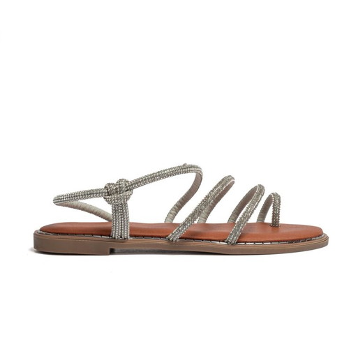 Flat sandals with diagonal strap and strass new, black and silver