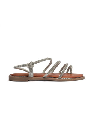 Flat sandals with diagonal strap and strass new, black and silver