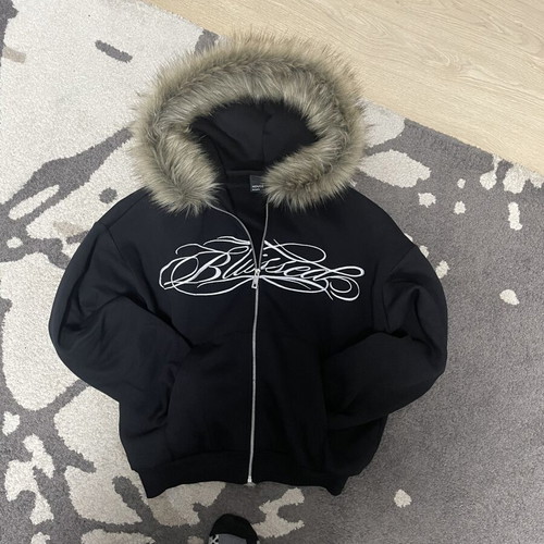 Y2K sweatshirt size S new, black with fur and inscription