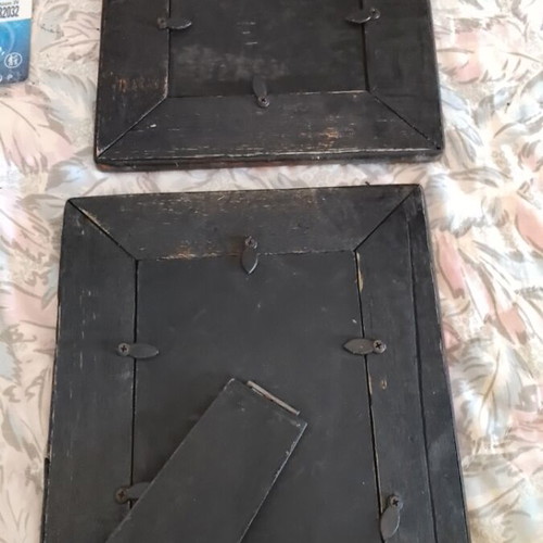 Vintage photo frames with wood, leather and brass