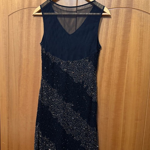 Black evening dress like new with beads and shimmer midi