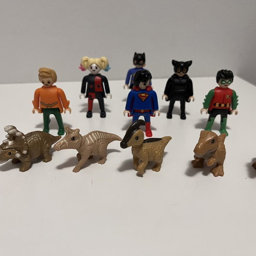 Kinder Surprise Miniatures like new, 4 dinosaurs and 6 Playmobil Marvel heroes
