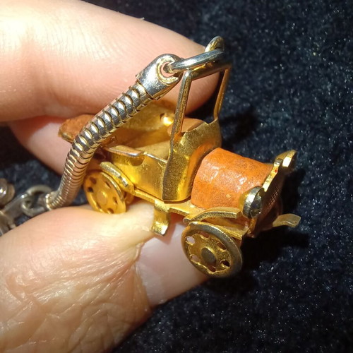 Vintage Fiat 1899 Miniature Keychain with Leather and Rhinestones
