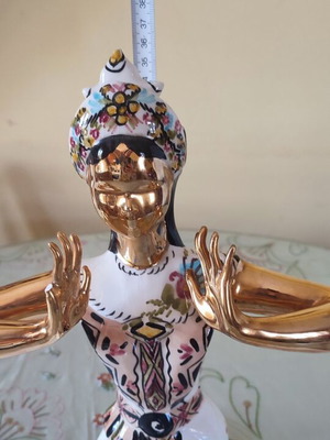 Vintage porcelain statue 'Balinese Dancer' with gold accents