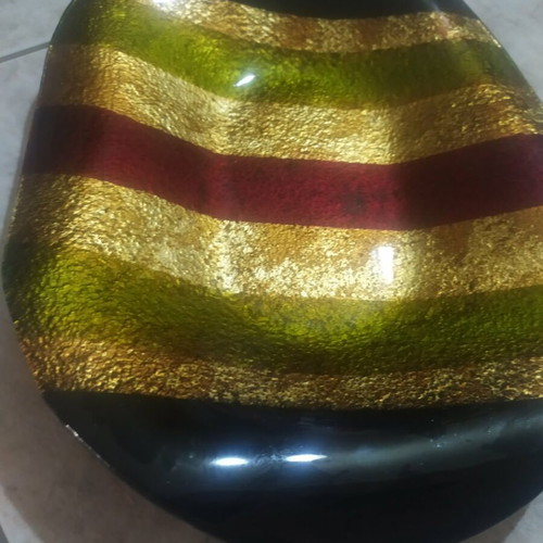 Decorative tray with gold, red and green stripes
