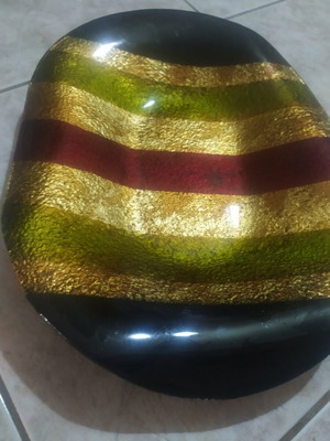 Decorative tray with gold, red and green stripes