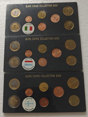 Euro Coins Collection 2002, Ireland Luxembourg Finland, lot of 3 sets