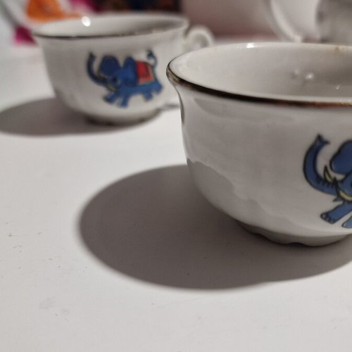 Vintage Mini Porcelain Children's Tea Set used, 8 pieces with animals