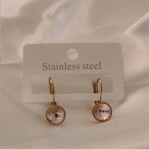 Steel earrings new, gold with pink diamond
