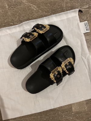 Versace sandal slippers, black and gold
