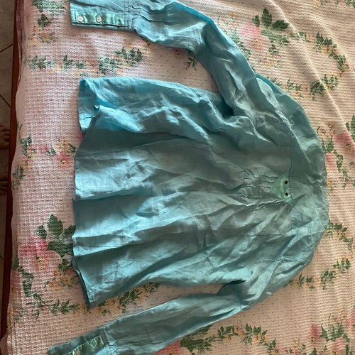 Sarah Lawrence linen shirt used, blue turquoise, size M