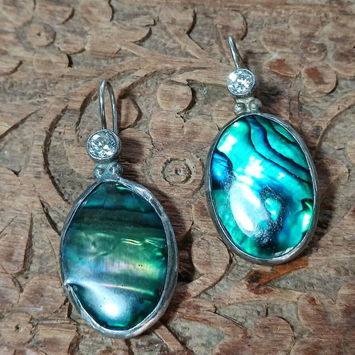 Earrings used, 950 silver with natural abalone shell