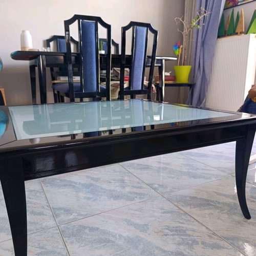 Dining set used black lacquer with 6 chairs and coffee table