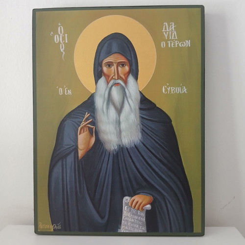 Osios David in Evia religious icon new, 32×24 cm MDF wood