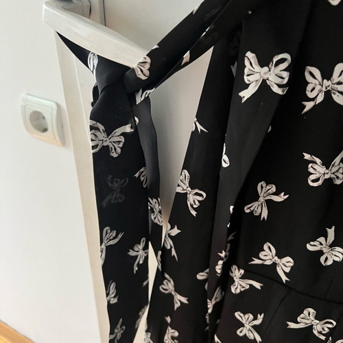 Coach Bow Print Silk Dress new, size S, black and beige
