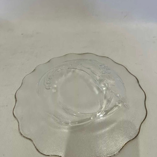 Vintage set of 5 glass plates matte with embossed designs and gold detail Indonesia 19cm used