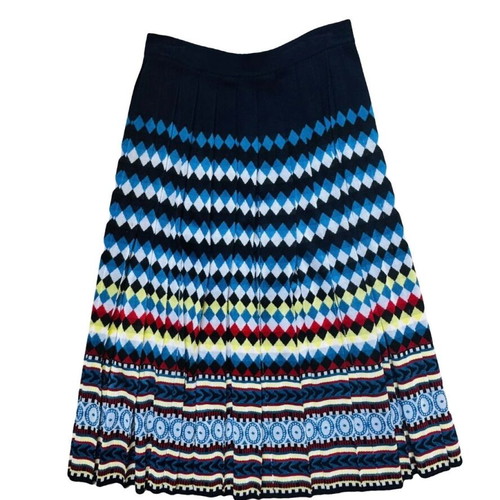 Mary Katrantzou viscose knit printed pleated skirt new, size Small, blue