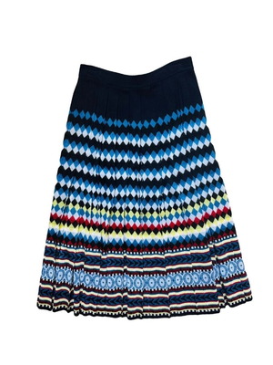 Mary Katrantzou viscose knit printed pleated skirt new, size Small, blue