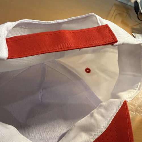 Baseball cap new, white and red, one size adjustable