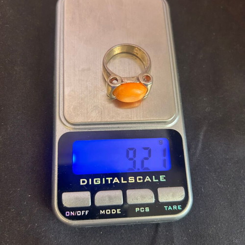 Vintage 925 silver ring with orange stone used