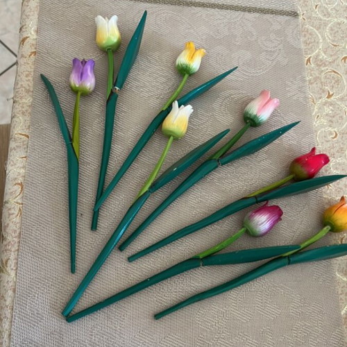 Wooden flowers set of 8, length 23 cm, new