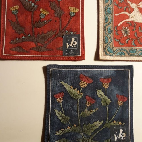 Handmade fabric coasters from Japan like new, set of 5