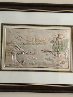 Decorative embossed sea landscape paintings set of 5, like new