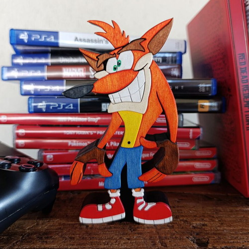 Handmade wooden Crash Bandicoot decoration, 14x7.5 cm
