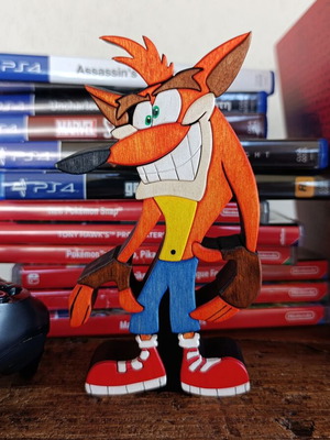 Handmade wooden Crash Bandicoot decoration, 14x7.5 cm