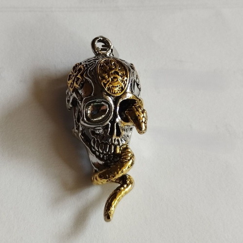 Skull necklace with snake pendant faux bizou new, gold and silver