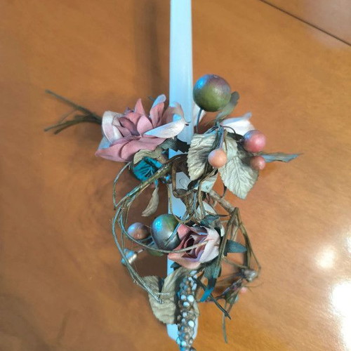 Fabric decorative candlesticks like new, set of 3 with adjustable flowers
