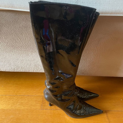 Haralas Patent Leather Black High Boots Size 36.5 Like New
