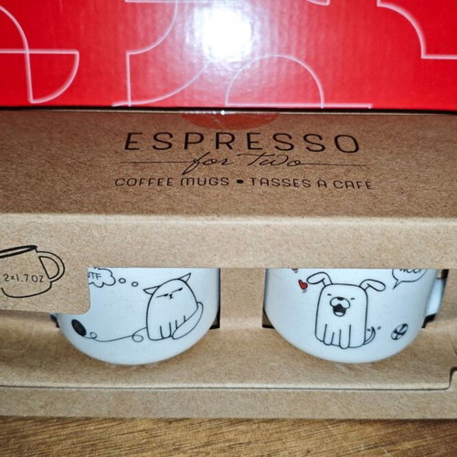 Legami Milano Dog & Cat white porcelain espresso cup set like new