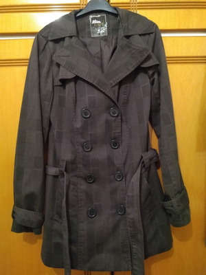 Checked half coat used, black