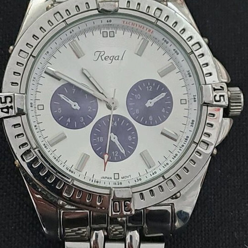 Regal wristwatch men's used, silver with blue decoration
