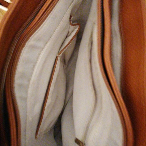 Shoulder bag new, tan brown, with 3 compartments and side loops