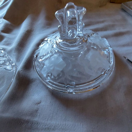 Bohemian crystal fondantière used 20×20 cm old piece with flowers