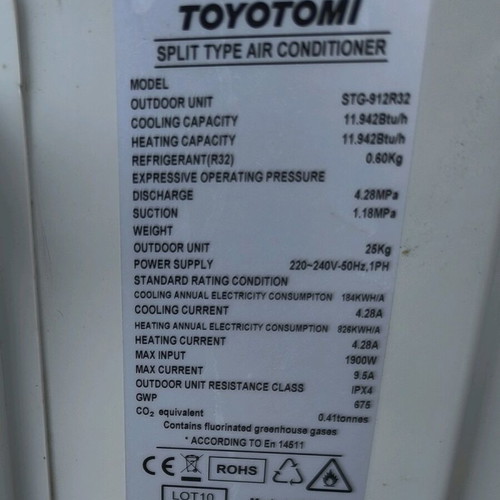 Toyotomi air conditioner 12000 BTU STG-912R32 like new