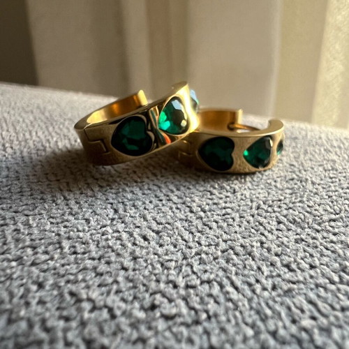 Stainless Steel Hoop Earrings like new, green and gold