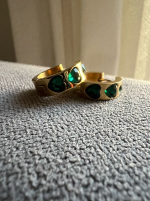 Stainless Steel Hoop Earrings like new, green and gold