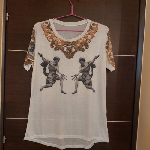Men's blouse with print white like new, thin fabric