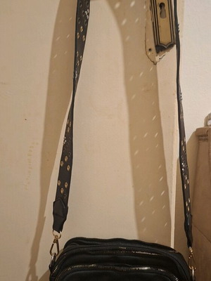 Black Shoulder Bag used with Triple Zip Compartments and Studded Strap