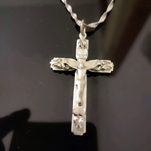 Steel cross with silver twisted chain 925 new