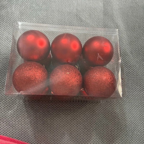 Christmas balls red, pack of 12, 6 with glitter and 6 plain